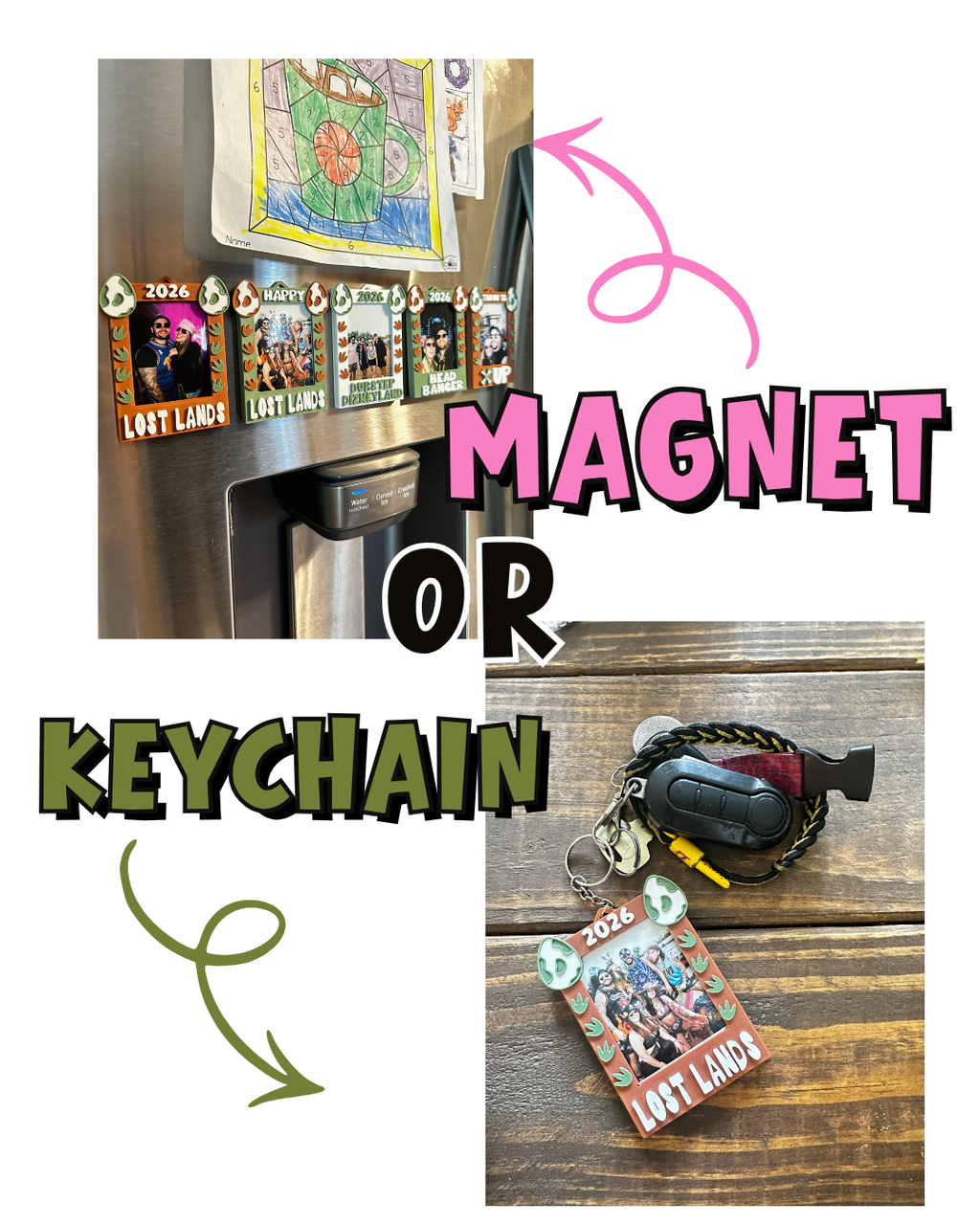 PREHISTORIC Polaroid Frame Set | Magnet or Keychain Photo Keepsake